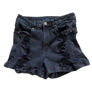 American Eagle Womens Mom Short Distressed Faded Black Cuffed Size 2 Stretch